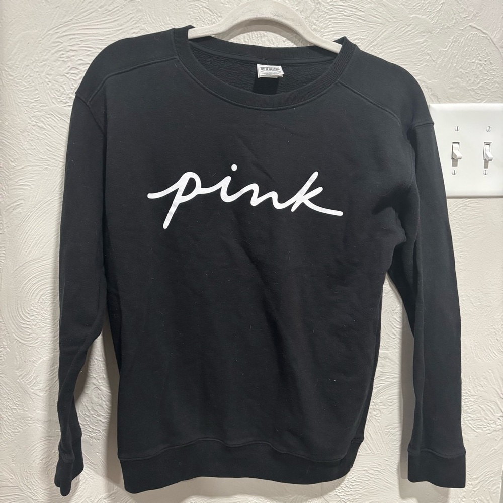 Victoria's Secret Pink black long sleeve crewneck sweatshirt size XS